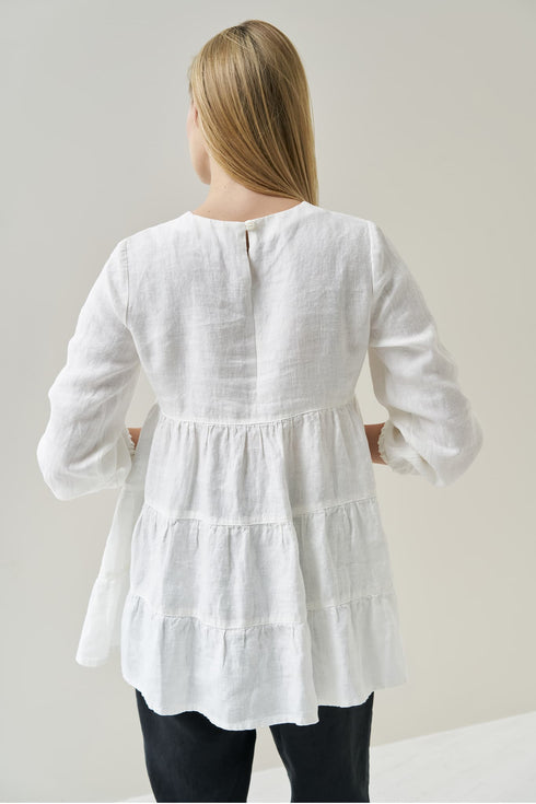 Image 6 of Linen blouse top has long sleeves and a ruffled bottom Vilte from Baltic Linen